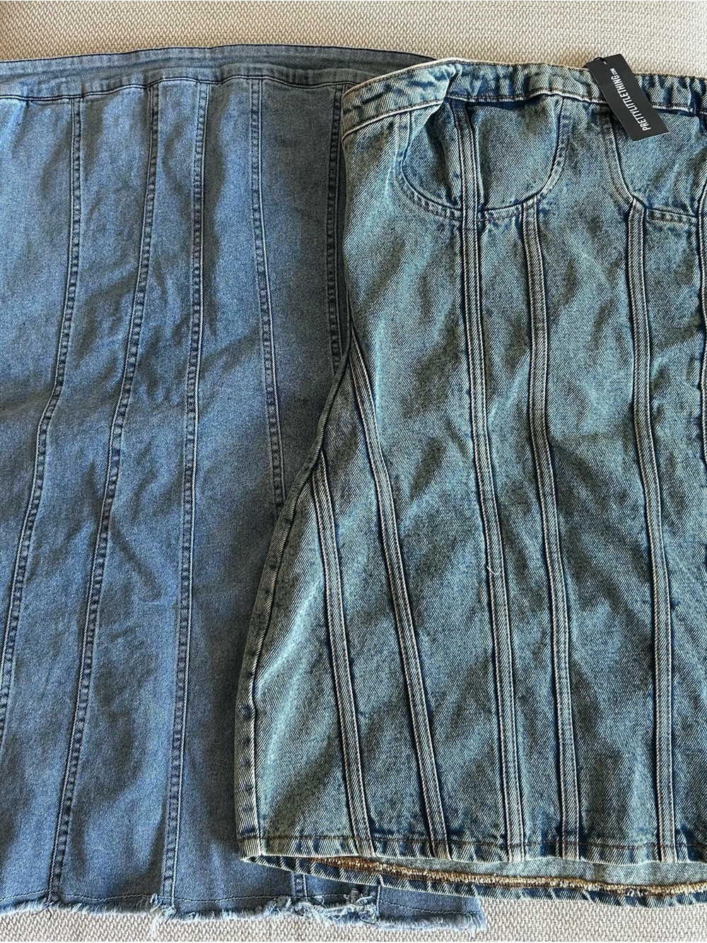 PrettyLittleThing Blue Denim Strapless Dress (x2)